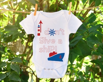 Nautical baby bodysuit – Summer baby onesie with quote funny “I don’t give a ship” and nautical items graphic makes cute gift for baby boy