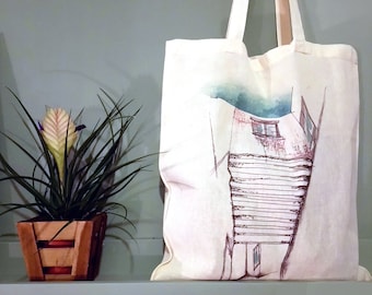 Greek island art, Greek tote bag, printed bags, Architect gift, Cotton tote bag, hand drawn art, greek art, summer tote bag, Amorgos house 2