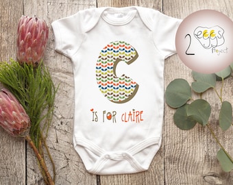 Baby name bodysuit, Personalised baby, Baby bodysuit name, Baby name outfit, Baby monogram clothes, White babysuit, Initial Name sleepsuit