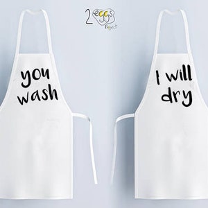 Full kitchen apron with “You wash – I &#39;ll dry” saying/ Set of aprons/ Gifts for men.