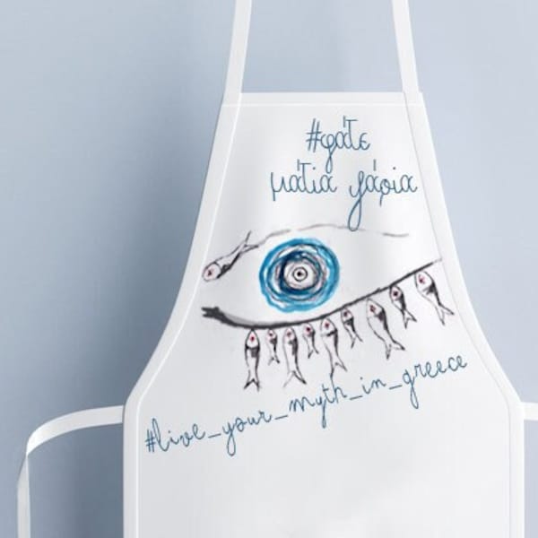 Evil eye apron, Apron with Saying, Apron with fish, Handgemacht tablier, Griechenland, Evil Eye Design Apron, One size apron, Washable apron