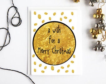 Christmas card, Xmas wish, Greeting card, Holiday gift, Digital card, Printable wishes, Gold, Formal card, Blank inside, Merry Christmas