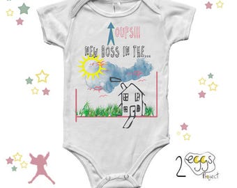 Announcement pregnancy to husband, onesie baby funny, hand lettering print, new boss, announce pregnancy to dad, baby girl clothes,baby gift