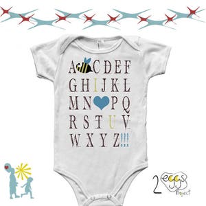 Alphabet bodysuit, baby bee bodysuit, newborn girl coming home outfit, infant baby clothes, baby girl outfits, newborn baby image 2