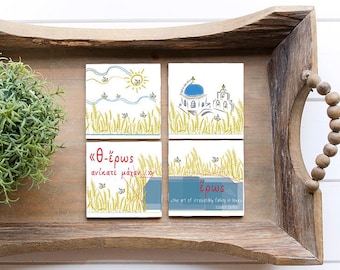 Coasters set of 4/ Housewarming gift from Greece/ Greek mythology/ Couples gift/ EROS.