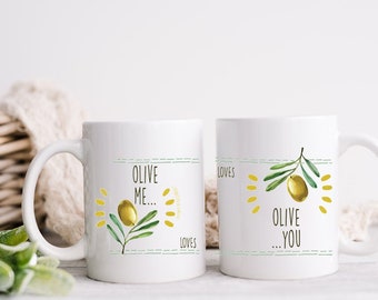 Olive me mugs for couple in set of 2 souvenirs from Greek / Olive tree print made in Greece by 2eggsproject / I love Greece gifts