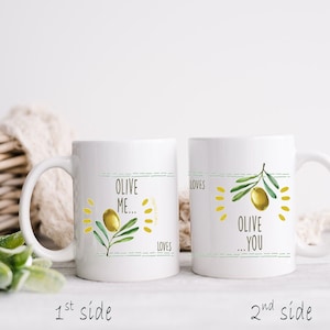 Olive me mugs for couple in set of 2 souvenirs from Greek / Olive tree print made in Greece by 2eggsproject / I love Greece gifts image 1