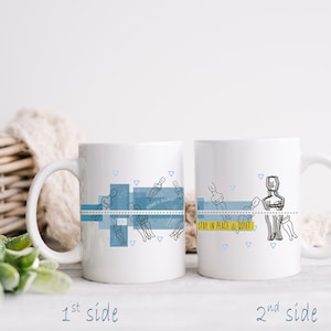 Cycladic Idols Mugs avec support / Mug à café en céramique peinte à la main pour 2 / Figurines cycladiques / Mugs en céramique bleue maman de Grèce. image 1