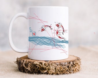 Mug with saying and fish art print comes in set of 2 mugs from Greece / summer in Greece/ Summer islands/ Greece vacation in Mykonos