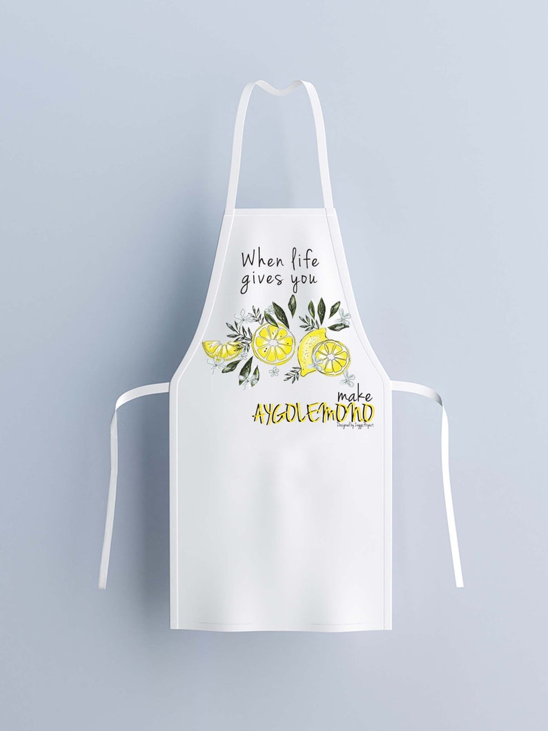 When life gives you lemons apron/ Greek souvenir/ AYGOLEMONO/ Greek cuisine apron/ Made in Greece. image 2