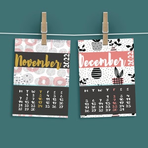 2022 monthly planner Date calendar with flower cards in pink makes cute planner monthly tabs. Instant download wall calendar image 5