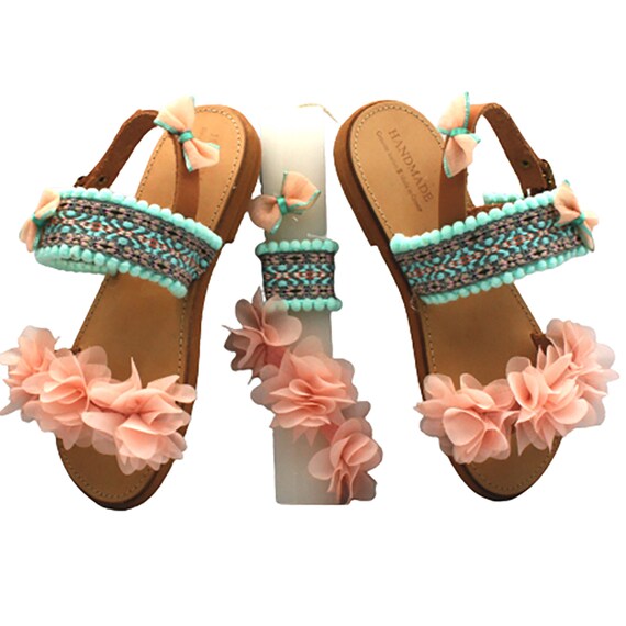 Greek Easter Lambathes Lampada for Girl Greek Leather Sandals
