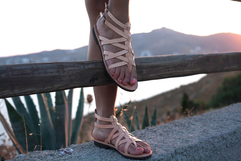 MYKONOS gladiator sandals, sandals women, handmade sandals, brown sandals, strappy sandals, natural color Greek, ancient Greek sandal. image 6