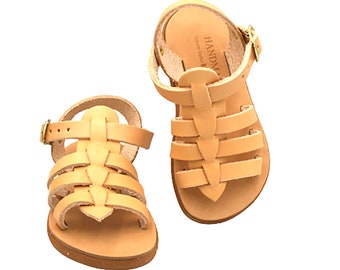 Soft soled Strappy sandals for baby girl/ Gladiators Kids Greek sandals made of 100% Genuine Leather/ sandales cuir enfant