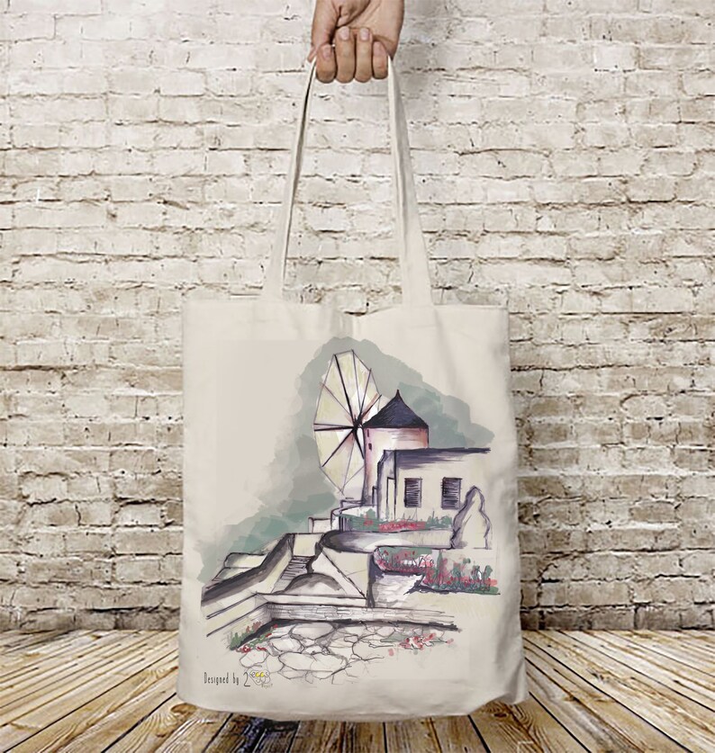 Santorini Tote Bag Cotton Made in Greece Make Perfect Design Gift for
