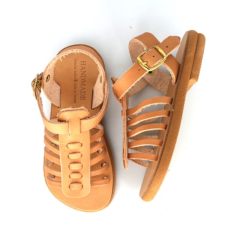 Sandals for kids Brown leather sandals for baby boy make cute gladiator sandals with buckles right for toddler shoes and baby shoes image 1