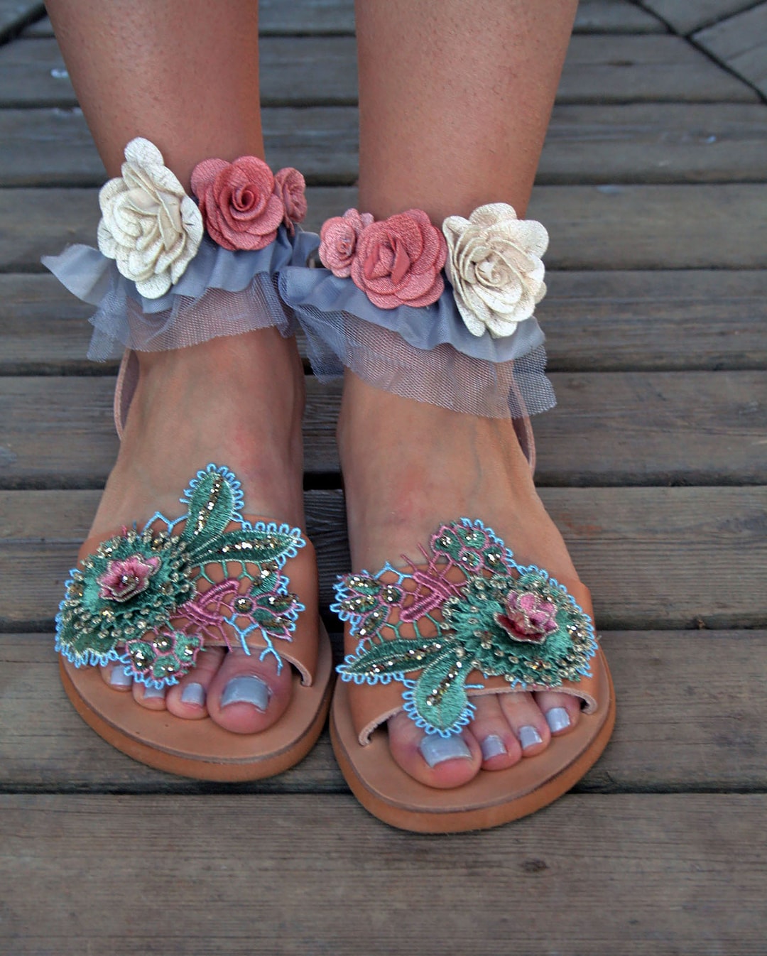 Sandals Women Leather, Sandals With Flowers, Leather Gladiator Sandals,  Greek Sandals, Strap Sandals, Sandals Woman Made in Greece to Order