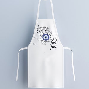 Ladies apron with evil eye protection symbol made in Greece/ Washed linen apron., image 4