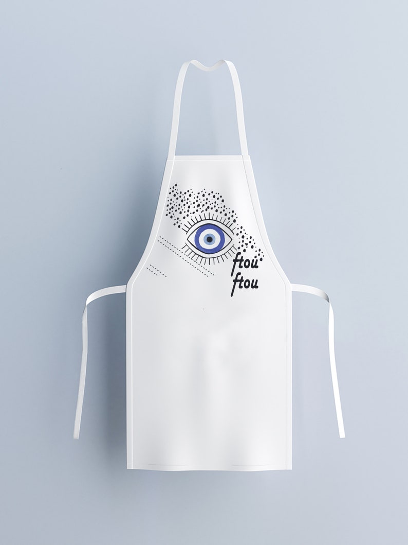 Ladies apron with evil eye protection symbol made in Greece/ Washed linen apron., image 4