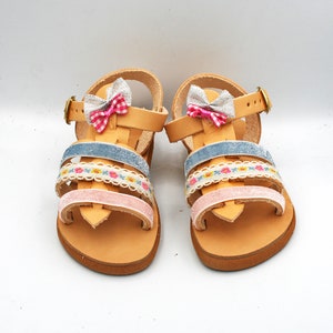 Boho shoes for girls Greek leather sandals with soft sole make cute boho vintage outfit for baby girl. Ankle sandals for toddler girl image 1