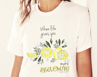 When life gives you lemons T-shirt, Unisex Greek tee, Hand drawn tee from Greece, White T-shirt with lemons design, Greece Travel Souvenir,