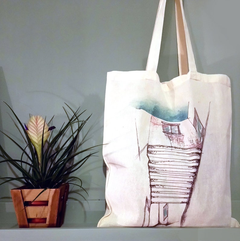 Greek island art, Greek tote bag, printed bags, Architect gift, Cotton tote bag, hand drawn art, greek art, summer tote bag, Amorgos house 2 image 1