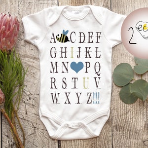 Alphabet bodysuit, baby bee bodysuit, newborn girl coming home outfit, infant baby clothes, baby girl outfits, newborn baby image 1