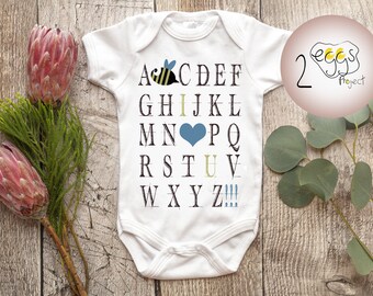 Alphabet bodysuit, baby bee bodysuit, newborn girl coming home outfit, infant baby clothes, baby girl outfits, newborn baby