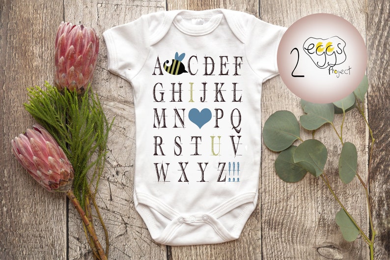 Alphabet bodysuit, baby bee bodysuit, newborn girl coming home outfit, infant baby clothes, baby girl outfits, newborn baby image 1