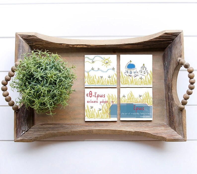 Coasters set of 4/ Housewarming gift from Greece/ Greek mythology/ Couples gift/ EROS. image 1