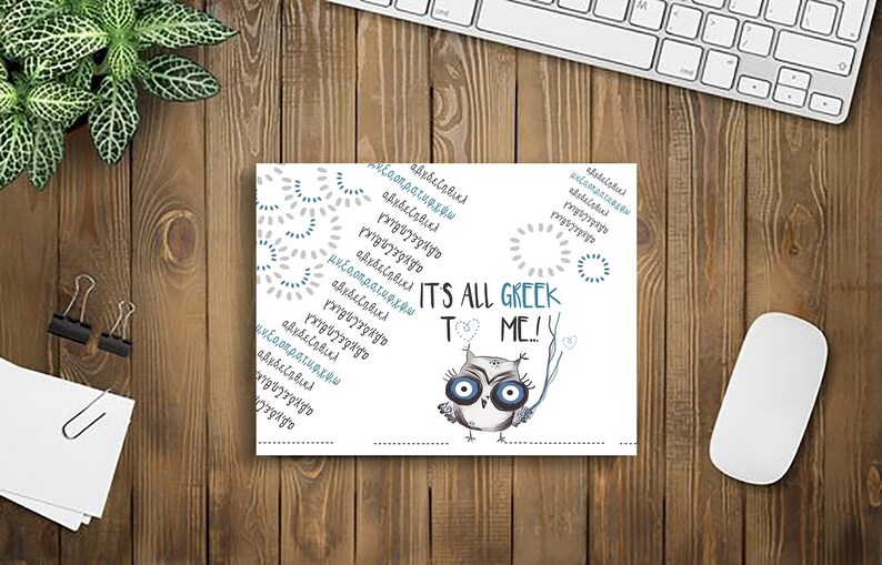 Owl leather mousepad, It's all Greek to me, Greek letters design, Alpha Phi letters, Greek design mouse pad, Greek gift for the office image 1