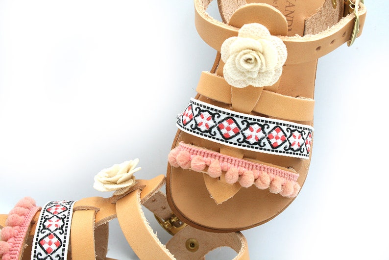 Greek Easter Lampada for Young Girl with leather sandals, Handmade sandals for girl, Gift for goddaughter, Easter gift for girls image 7