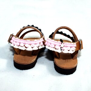 Shoes baby girl Baby gladiator sandals with pom poms made of leather make cute barefoot sandals for toddler girl gift made in Greece image 7