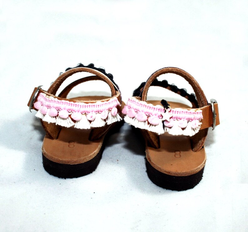 Shoes baby girl Baby gladiator sandals with pom poms made of leather make cute barefoot sandals for toddler girl gift made in Greece image 7