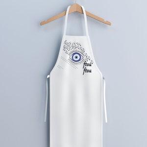 Ladies apron with evil eye protection symbol made in Greece/ Washed linen apron., image 3