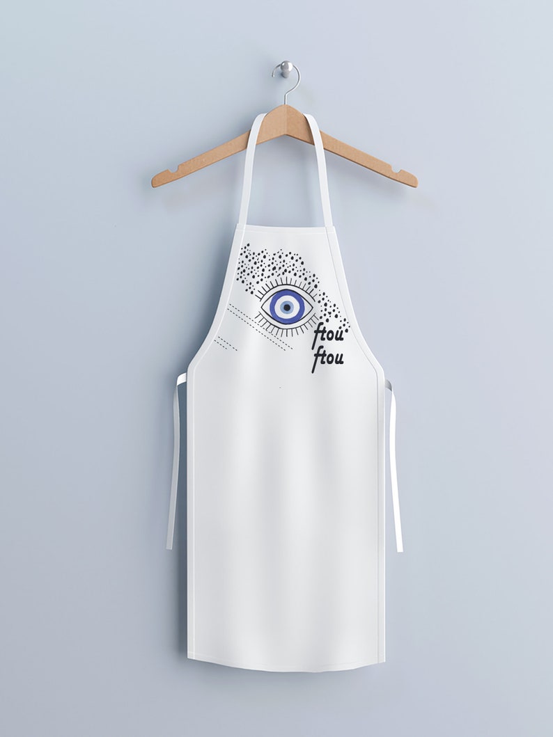 Ladies apron with evil eye protection symbol made in Greece/ Washed linen apron., image 3