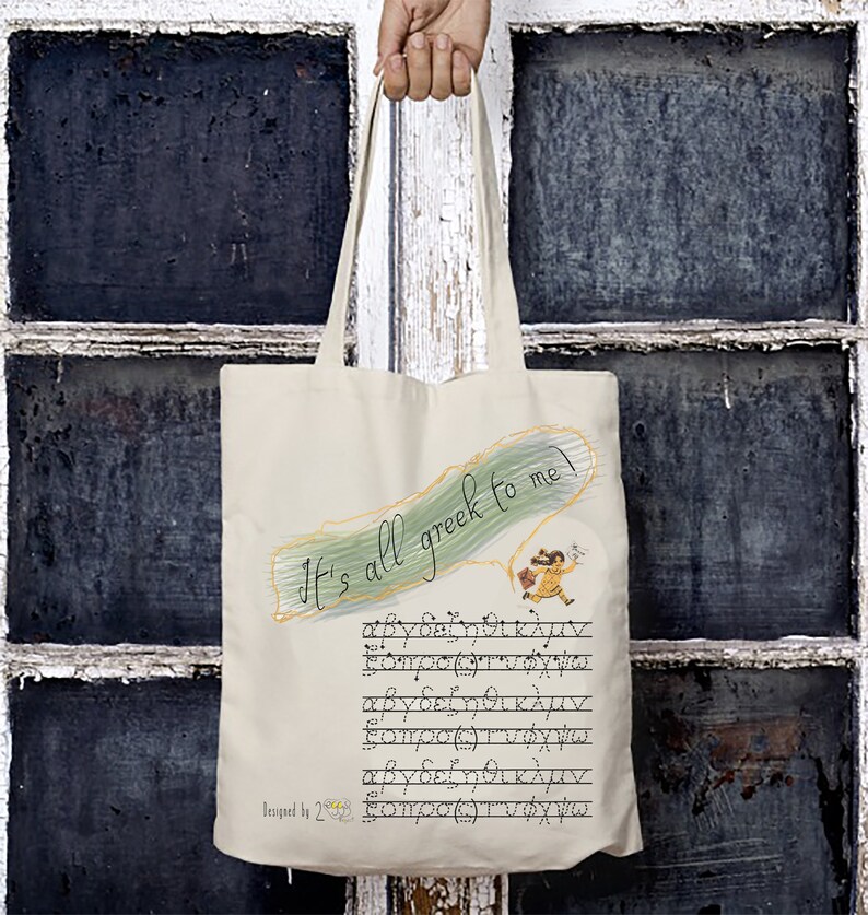 Greek Letters Tote Bags Canvas With Saying its All Greek to Me Makes