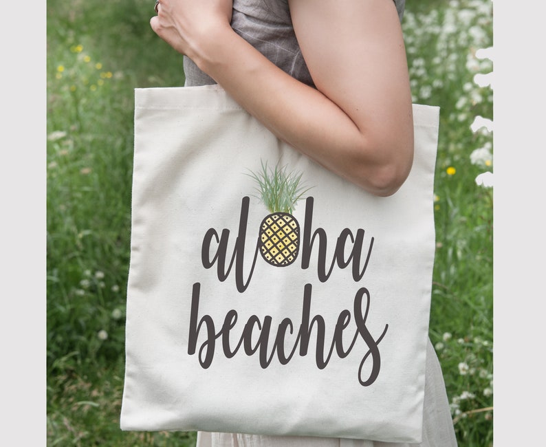 Hawaii tote Funny tote bag with quote Aloha beaches and pineapple graphic makes hippie tote bag gift for women. Pineapple gifts for mom image 4