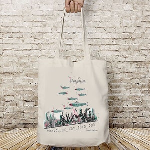 Sushi made in Greece, sushi lovers tote bag, Shoulder bag with sardela design, Sushi tote bag, Handpainted canvas bag image 4