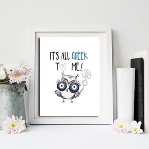 It's all Greek to me printable, Owl graphic design downloadable, Instant download Greek poster, Greek letters print, Made in Greece image 4
