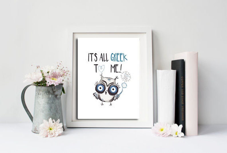 It's all Greek to me printable, Owl graphic design downloadable, Instant download Greek poster, Greek letters print, Made in Greece image 4