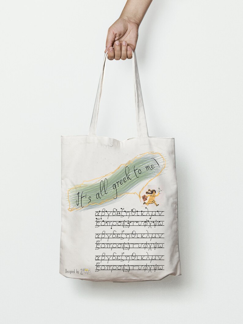 Grocery bag Greek alphabet embroidery font bag\u2013 Greek letters iron on tote bag with saying \u201cIts all Greek to me\u201d makes cute Greek gift idea