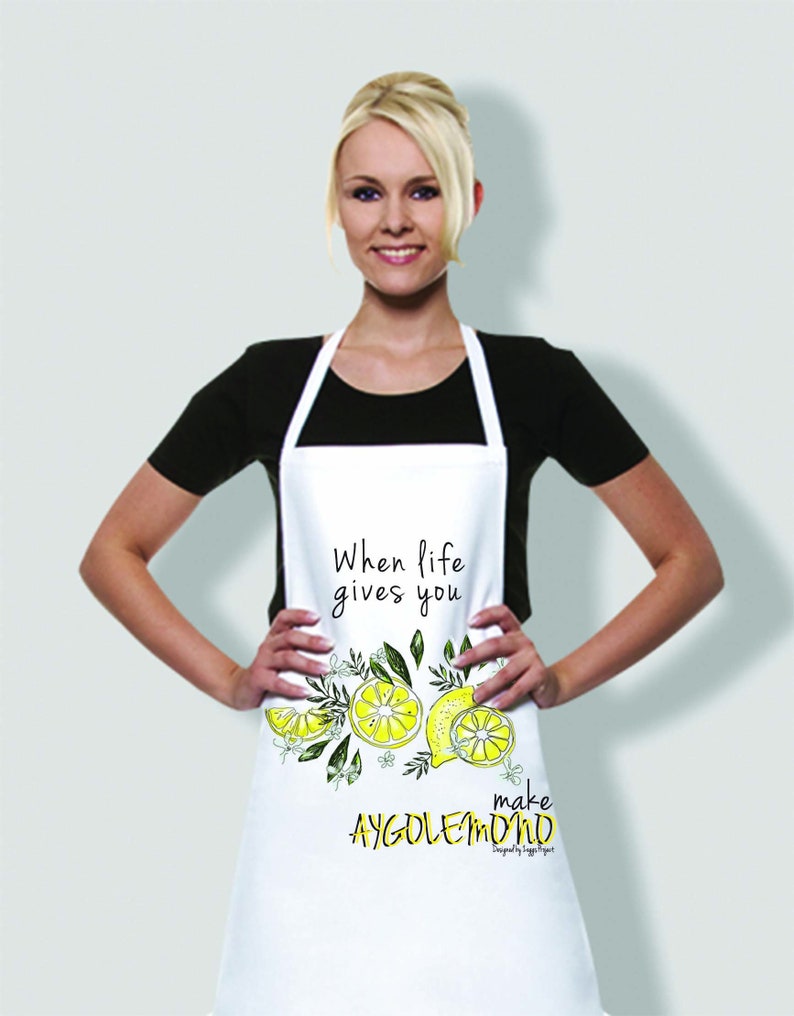 When life gives you lemons apron/ Greek souvenir/ AYGOLEMONO/ Greek cuisine apron/ Made in Greece. image 6