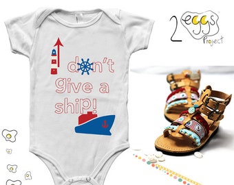 Nautical baby outfit – Summer baby clothes, quote funny I don’t give a ship and nautical items graphic and gladiator sandals for baby boy