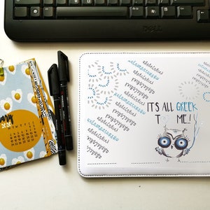 Owl leather mousepad, It's all Greek to me, Greek letters design, Alpha Phi letters, Greek design mouse pad, Greek gift for the office image 2