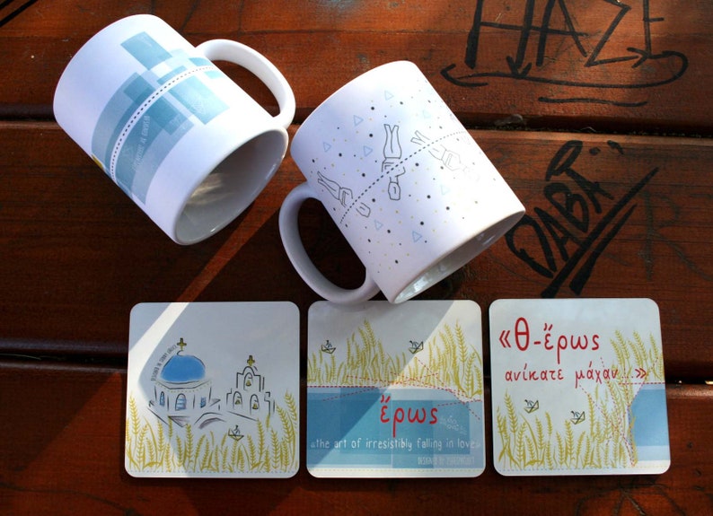 Coasters set of 4/ Housewarming gift from Greece/ Greek mythology/ Couples gift/ EROS. image 5