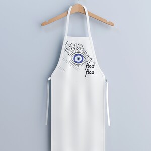 Ladies apron with evil eye protection symbol made in Greece/ Washed linen apron., image 8