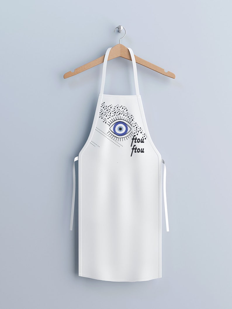 Ladies apron with evil eye protection symbol made in Greece/ Washed linen apron., image 8