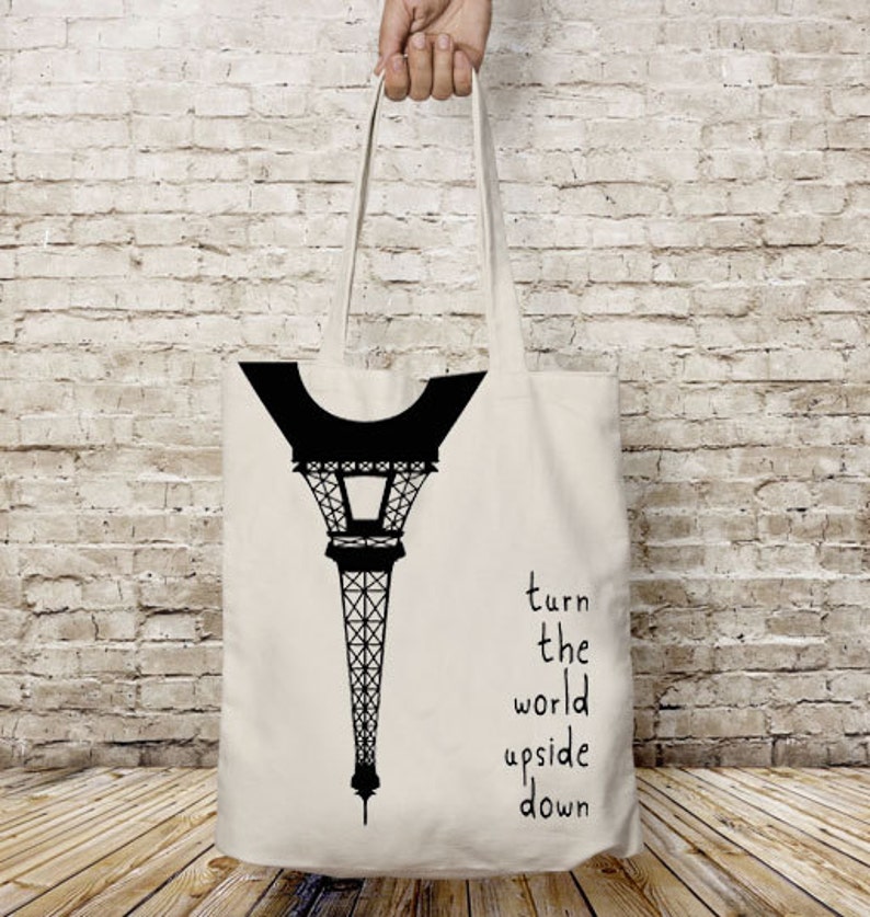 tote bag canvas, Adventure print, Eiffel tower, travel bag, traveler gifts, bag for walker,black and white, shoulder bag, paris theme party image 2