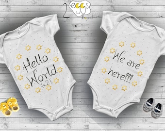Body Strampleer for twin baby reveal/ Baby announcement baby gift twin.